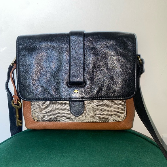 Fossil Handbags - FOSSIL "Kinley" Small Striped Textile Leather Crossbody Bag Purse pebbled key